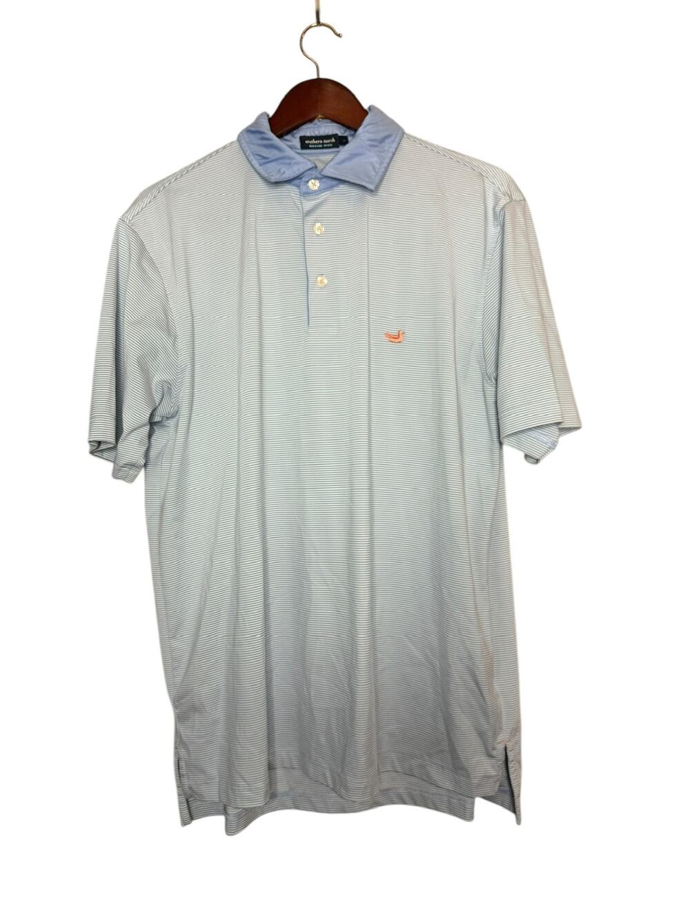 Men's Southern Marsh Light Blue Striped Albany Flats Polo Size Medium RN 126742